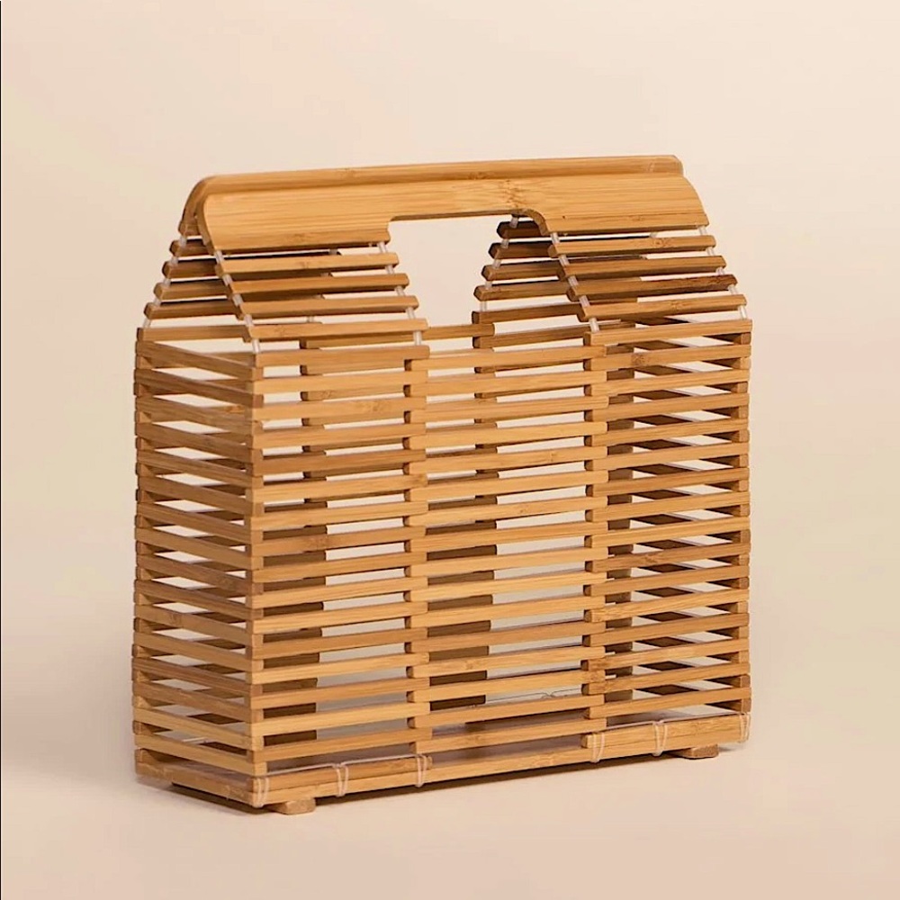 Vintage-Inspired Bamboo Cage Handbag | Natural Wood Structured Purse